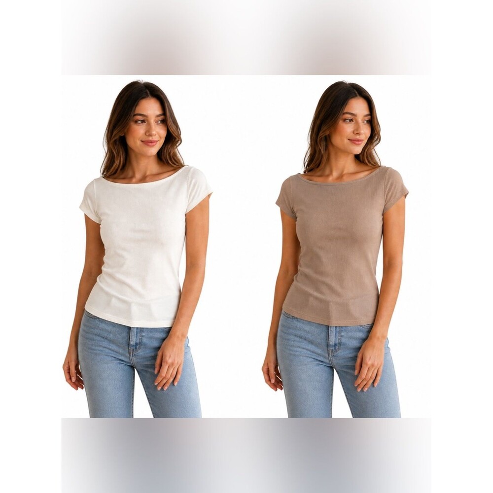 Pink Rose Women's Crewneck Tees Off White Tan Large Coastal Vacation Summer